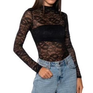 Akira Bailey Lynn Lace Cheeky Bodysuit Black Size Small NWT $39.90